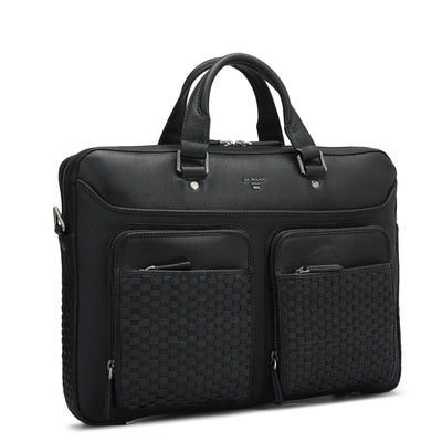 Punch Mat Leather Laptop Bag - Black