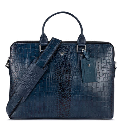 Navy Croco Leather Computer Bag - Upto 14"