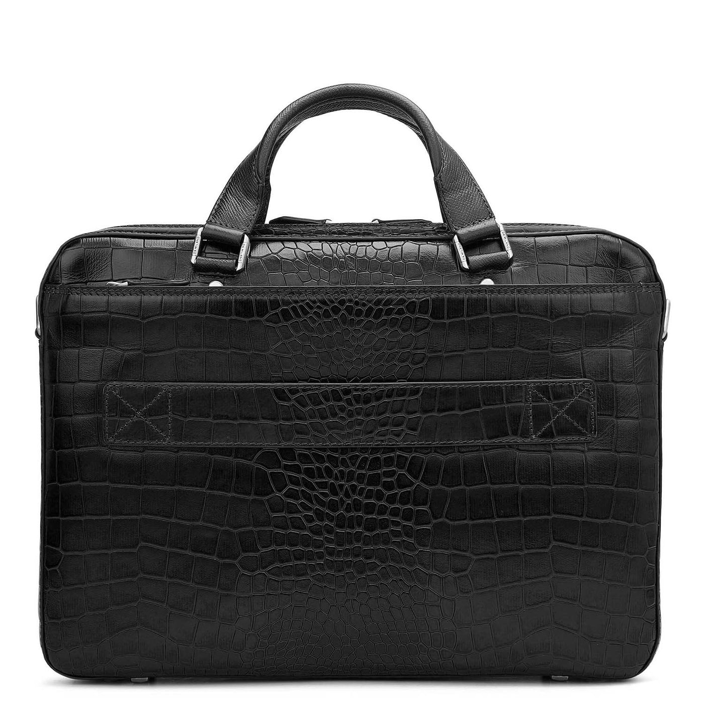 Croco Leather Laptop Bag - Black