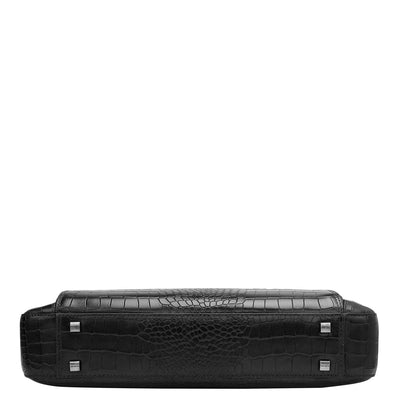 Croco Leather Laptop Bag - Black