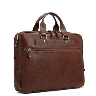 Elephant Pattern Leather Laptop Bag - Cognac