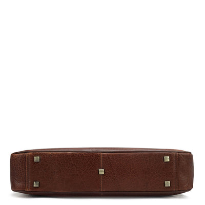 Elephant Pattern Leather Laptop Bag - Cognac