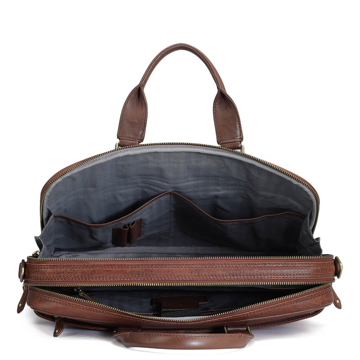 Elephant Pattern Leather Laptop Bag - Cognac