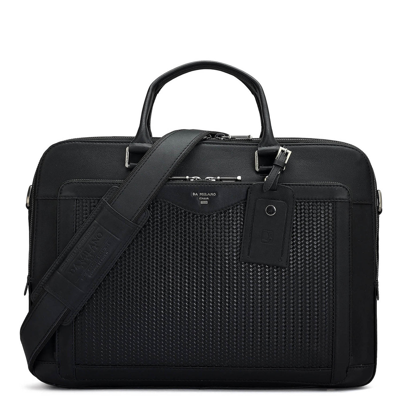 Mat Emboss Plain Leather Laptop Bag - Black