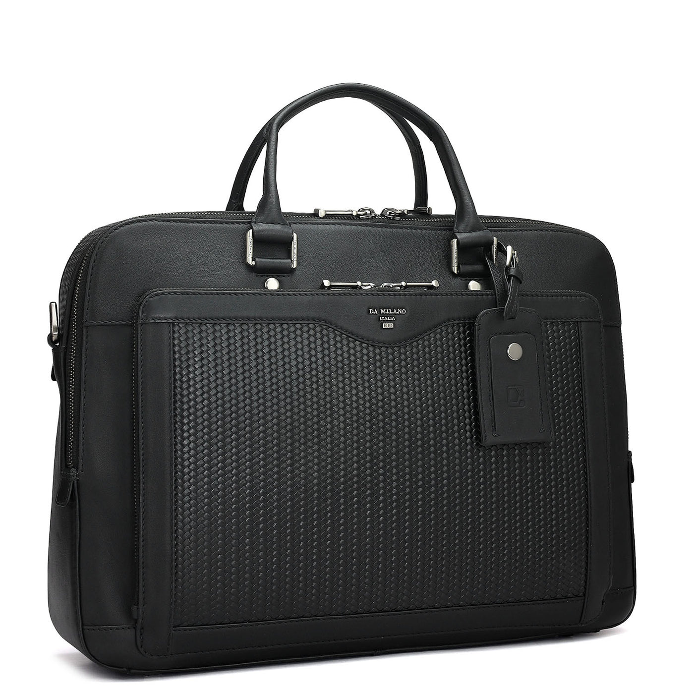 Mat Emboss Plain Leather Laptop Bag - Black