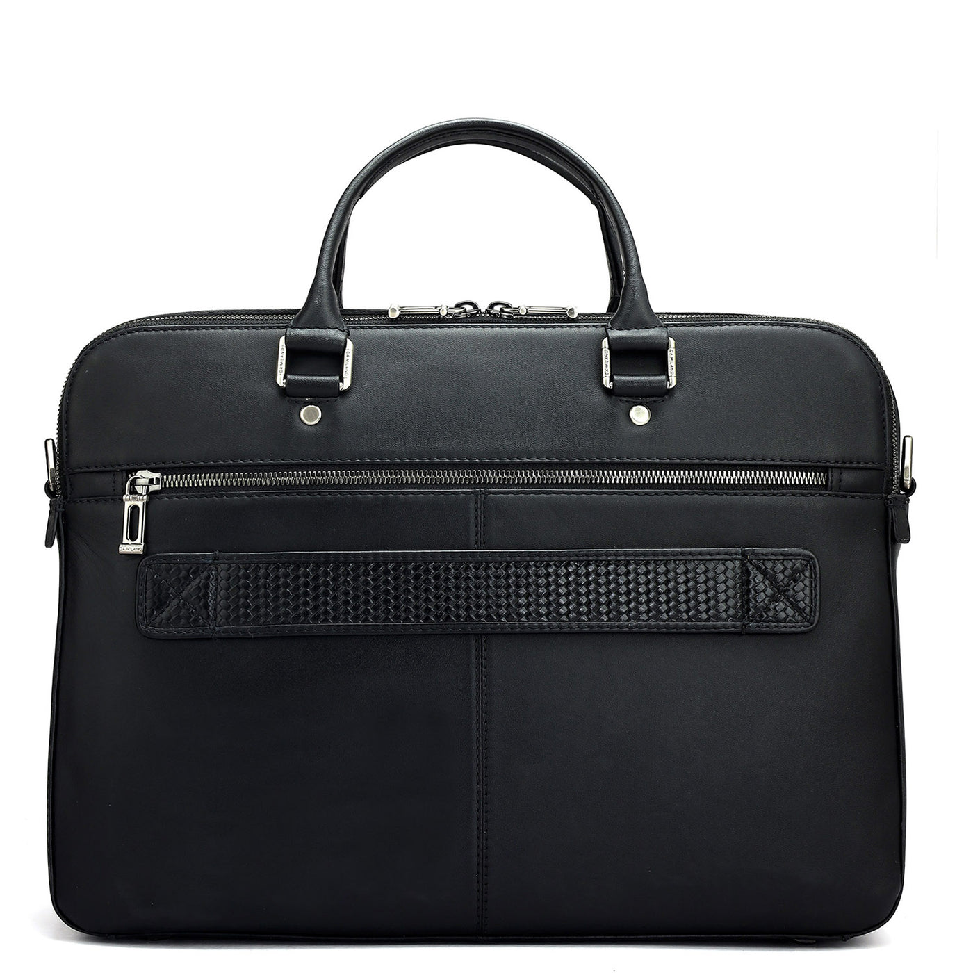 Mat Emboss Plain Leather Laptop Bag - Black