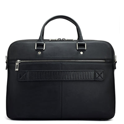 Mat Emboss Plain Leather Laptop Bag - Black