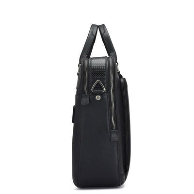 Mat Emboss Vianna Leather Laptop Bag - Black