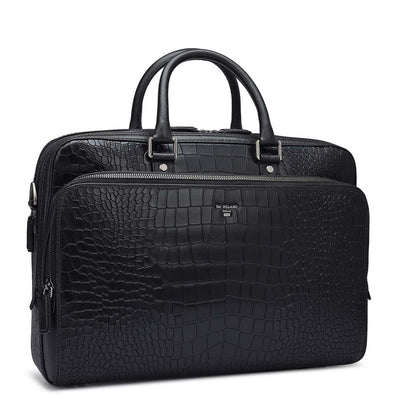 Croco Leather Laptop Bag - Black