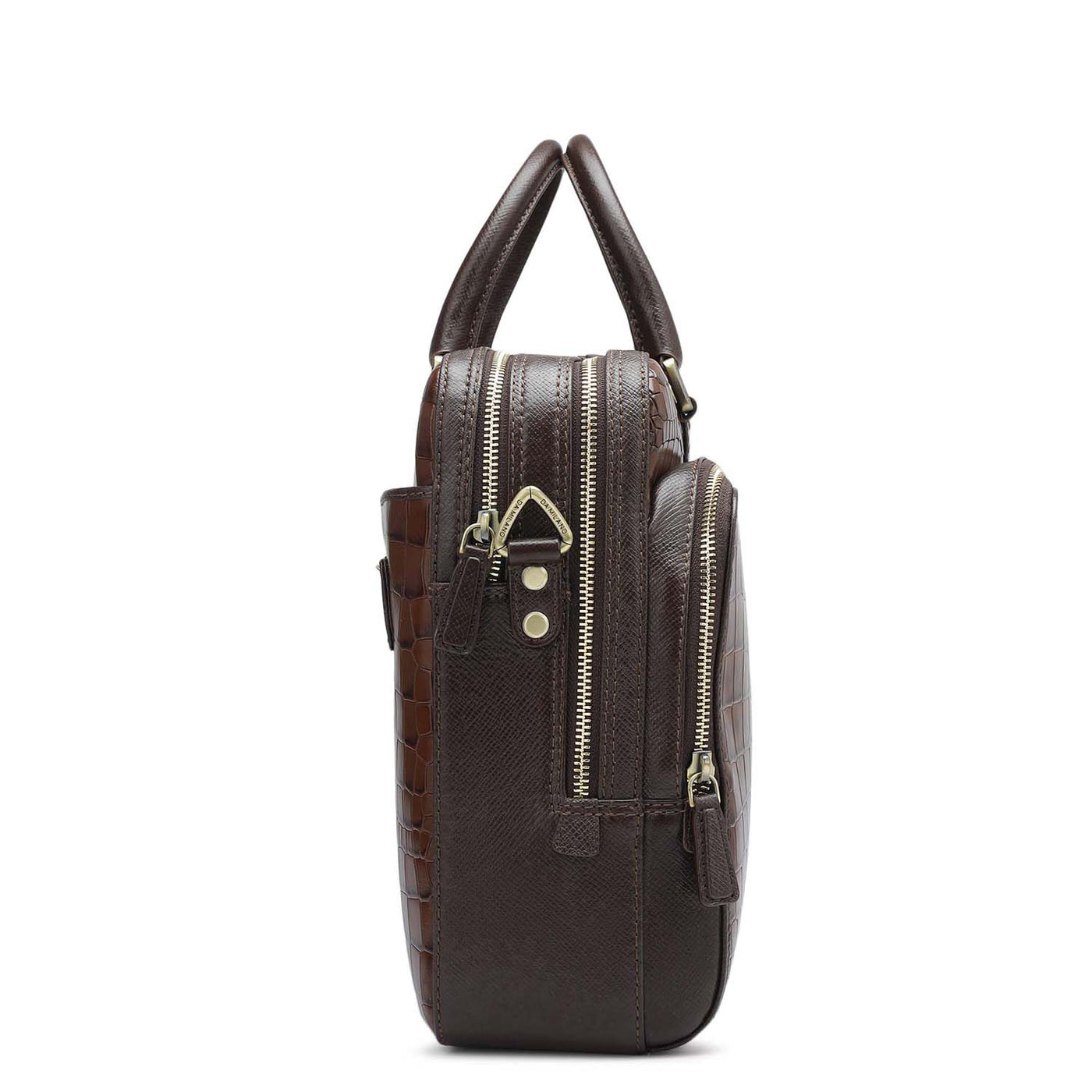 Croco Leather Laptop Bag - Brown