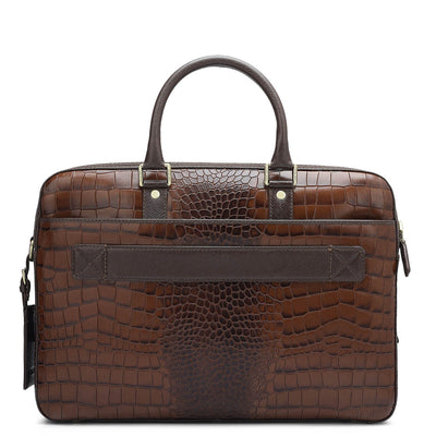 Croco Leather Laptop Bag - Brown