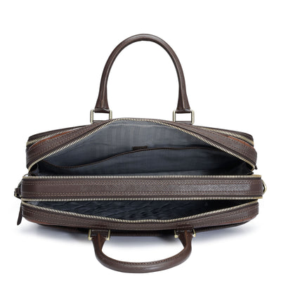 Croco Leather Laptop Bag - Brown