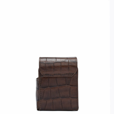 Croco Leather Cigarette Case - Brown