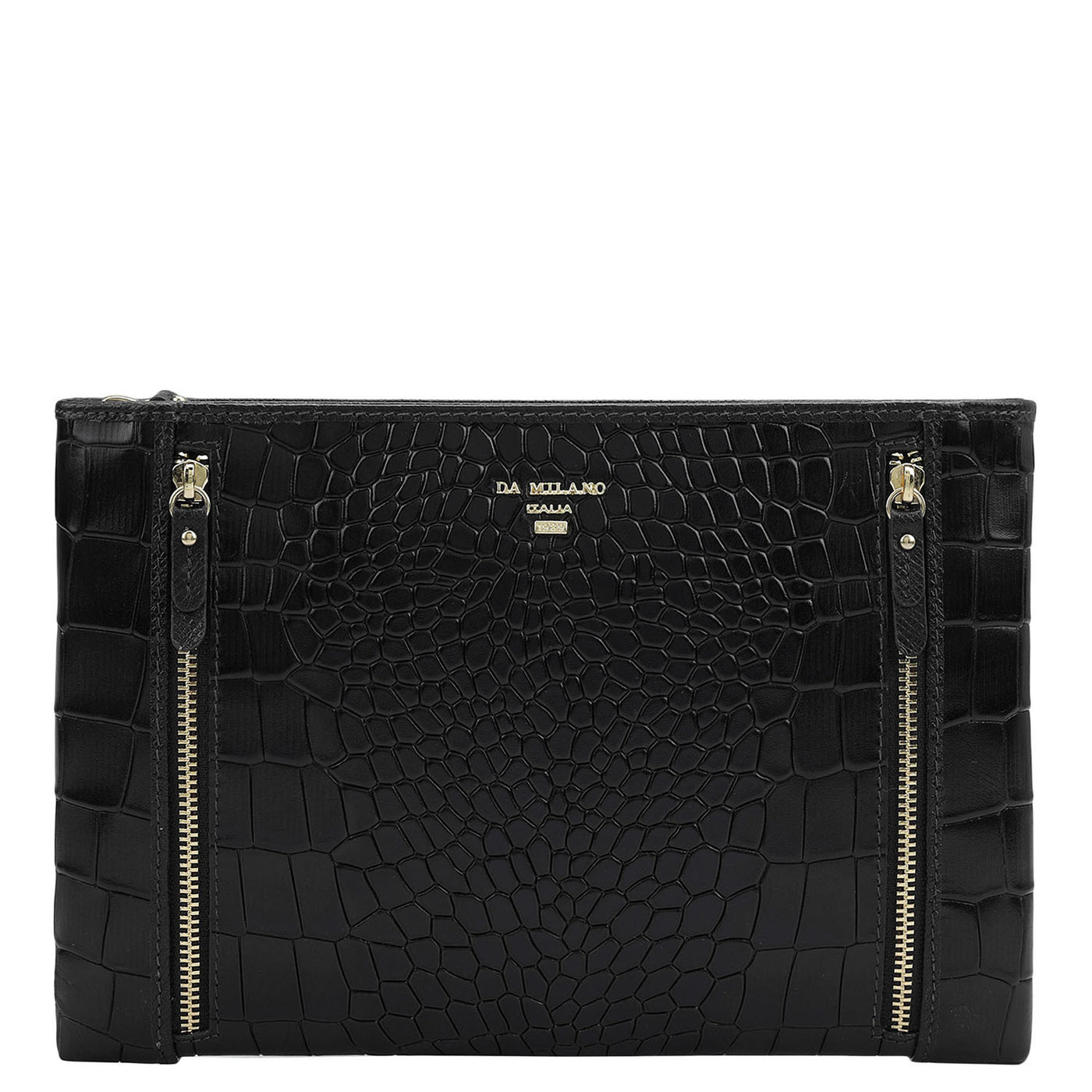 Small Croco Leather Clutch - Black