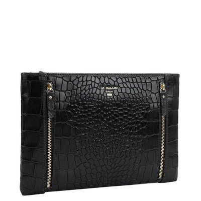 Small Croco Leather Clutch - Black