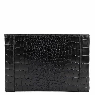 Small Croco Leather Clutch - Black