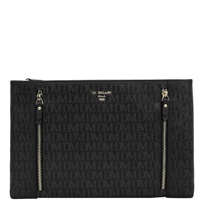 Small Monogram Leather Clutch - Black