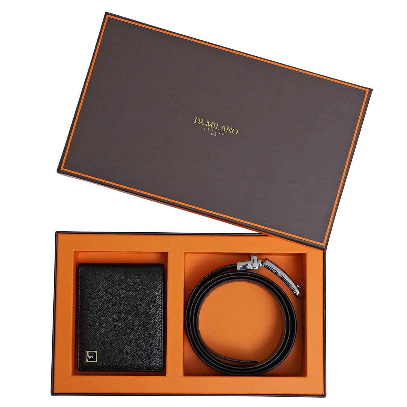 Black Saffiano Franzy Leather Mens Wallet & Belt Gift Set