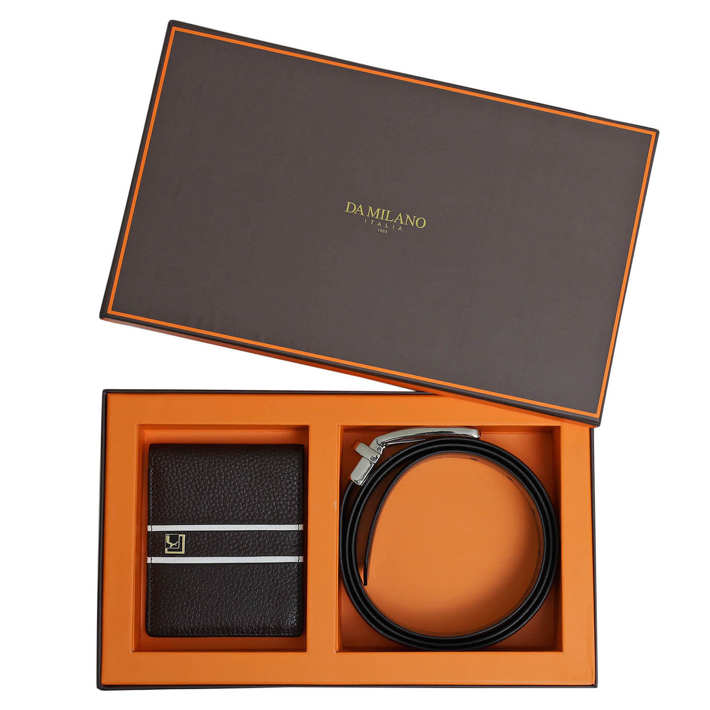 Chocolate Wax Leather Mens Wallet & Belt Gift Set