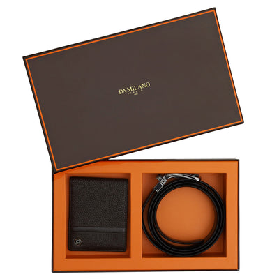 Chocolate Wax Leather Mens Wallet & Belt Gift Set