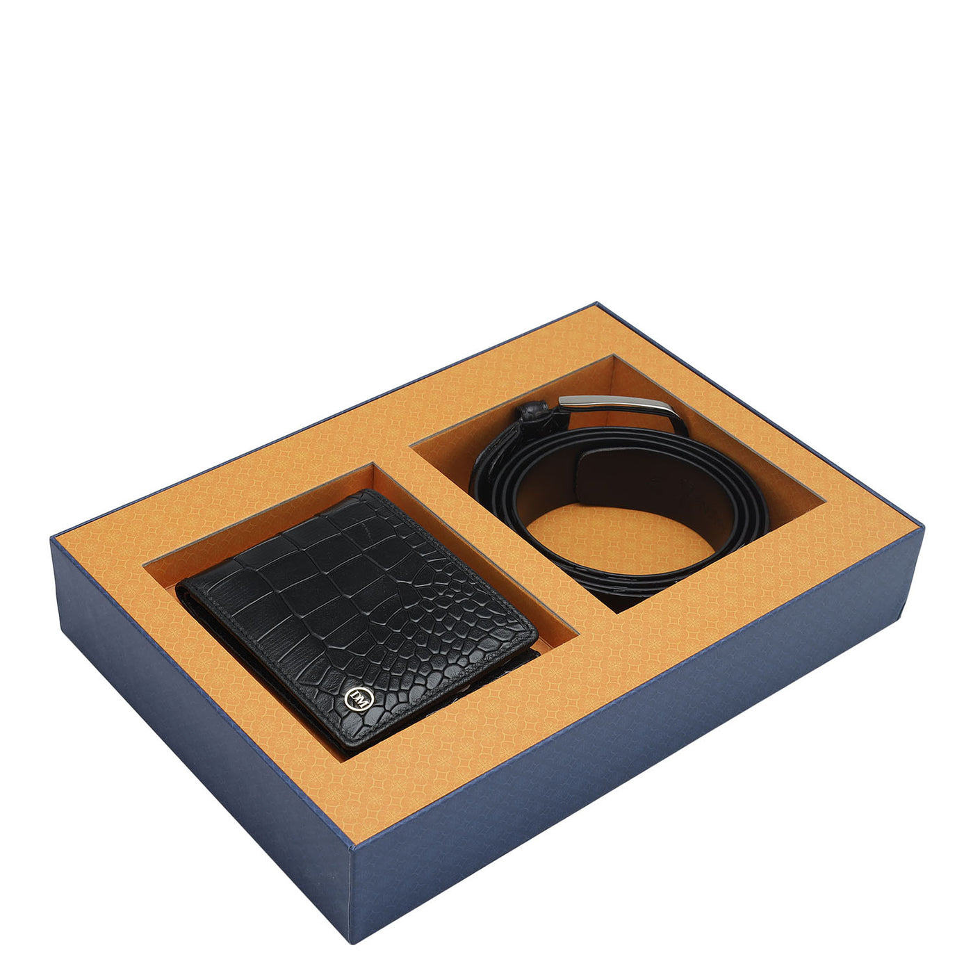 Black Croco Leather Mens Wallet & Belt Gift Set