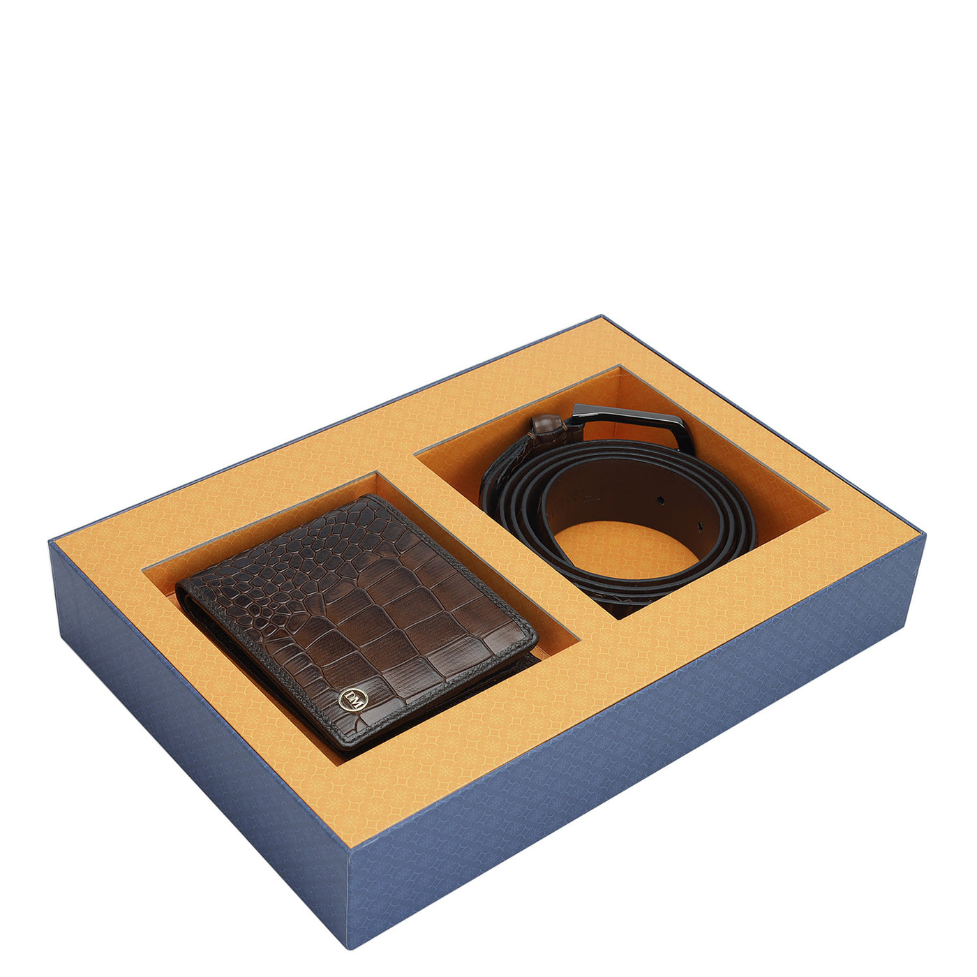 Brown Croco Leather Mens Wallet & Belt Gift Set