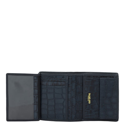 Navy Blue & Black Croco Plain Mens Wallet & Belt Leather Gift Set