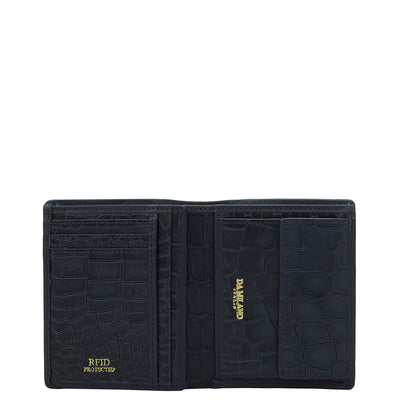 Navy Blue & Black Croco Plain Mens Wallet & Belt Leather Gift Set