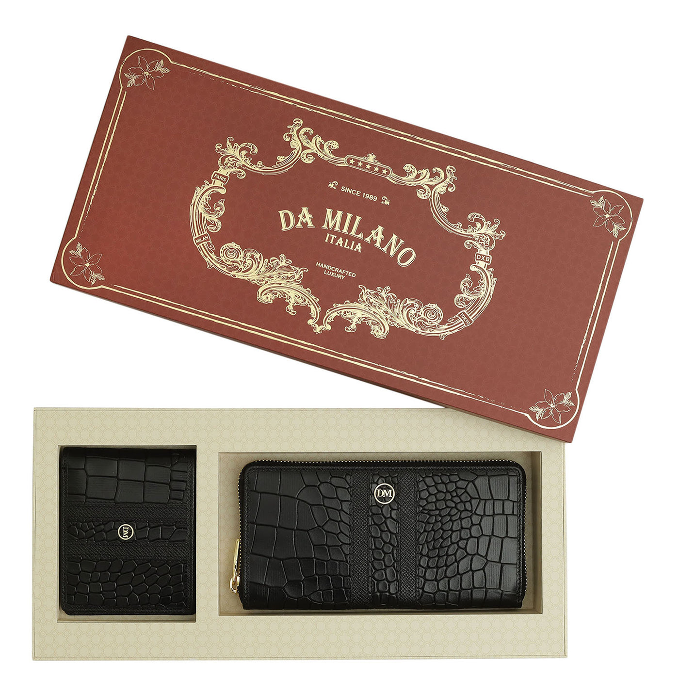 Black Croco Leather Mens & Ladies Wallet Gift Set