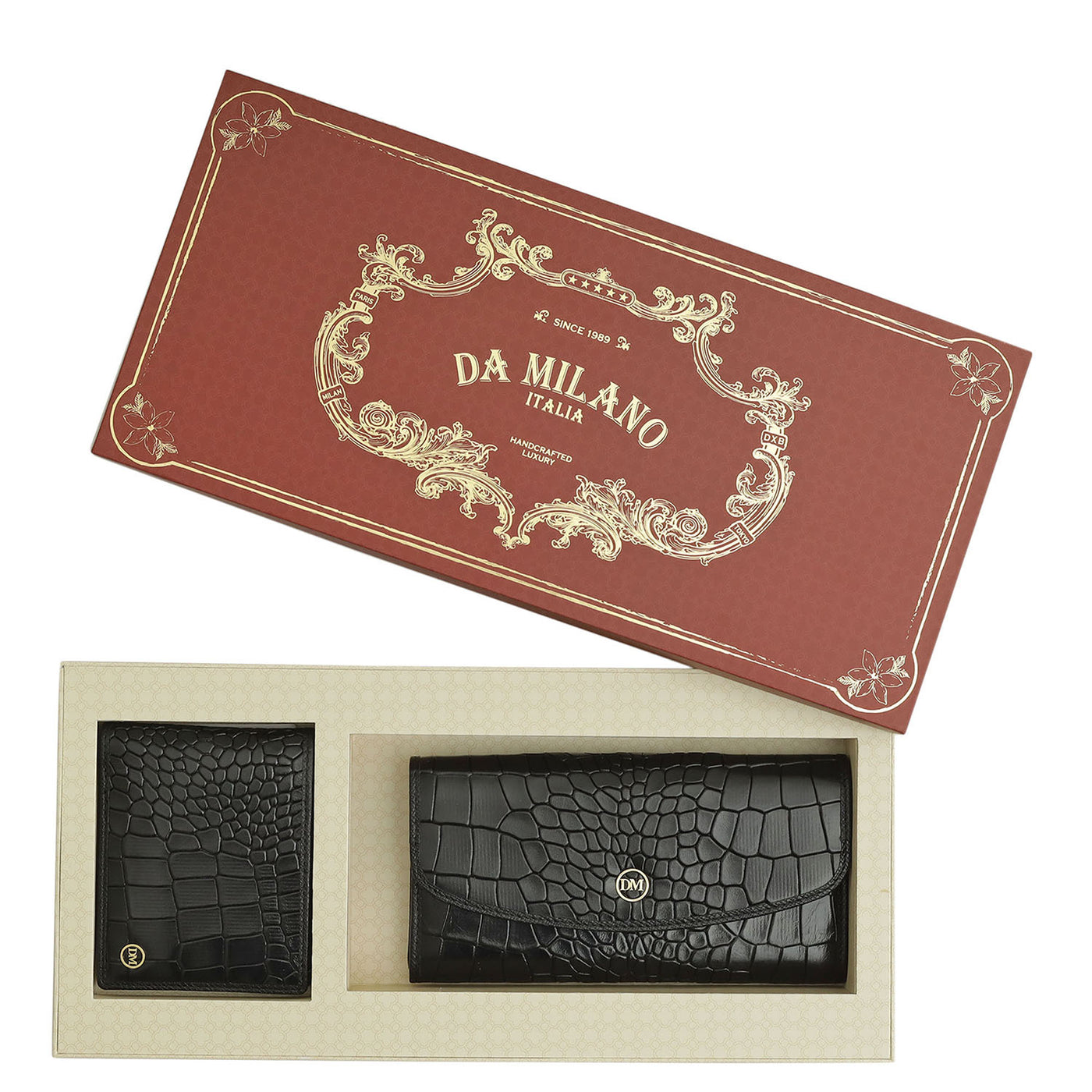 Black Croco Leather Mens & Ladies Wallet Gift Set