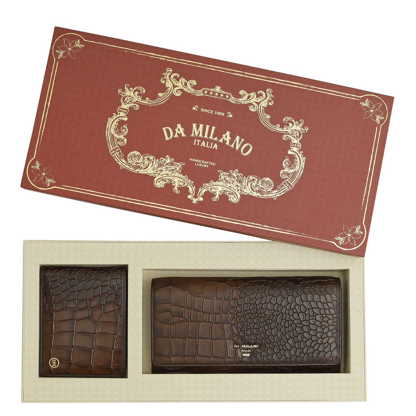 Brown Croco Leather Mens & Ladies Wallet Gift Set