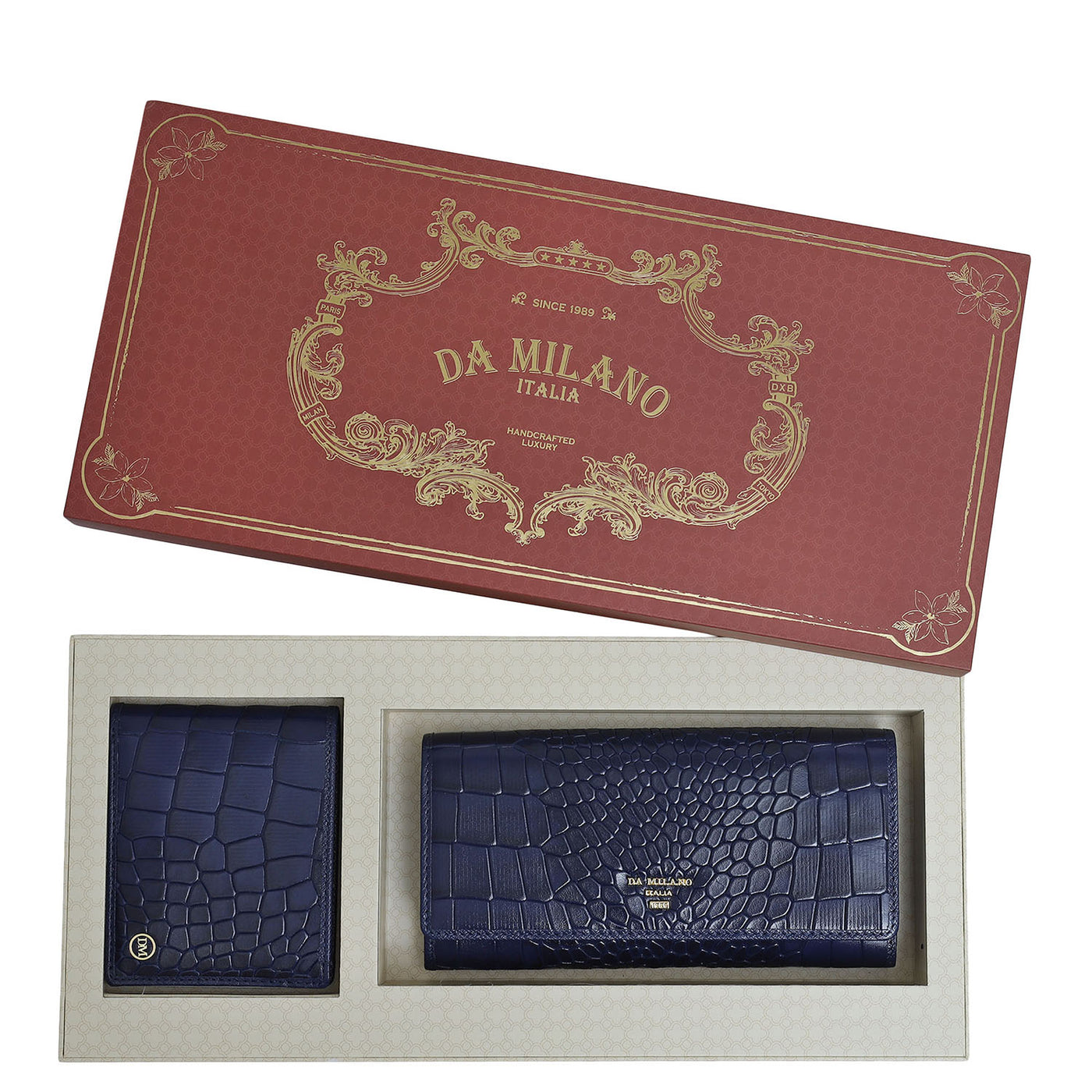 Ink Blue Croco Leather Mens & Ladies Wallet Gift Set