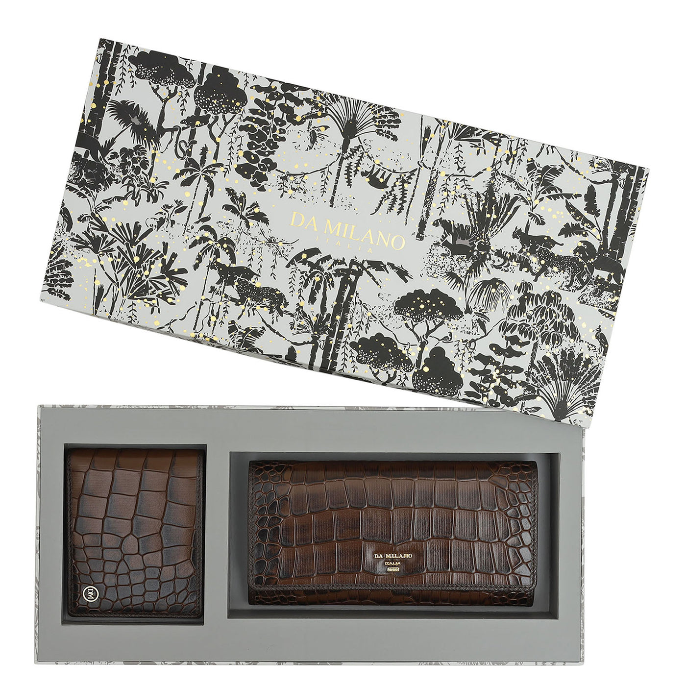 Brown Croco Leather Mens & Ladies Wallet Gift Set