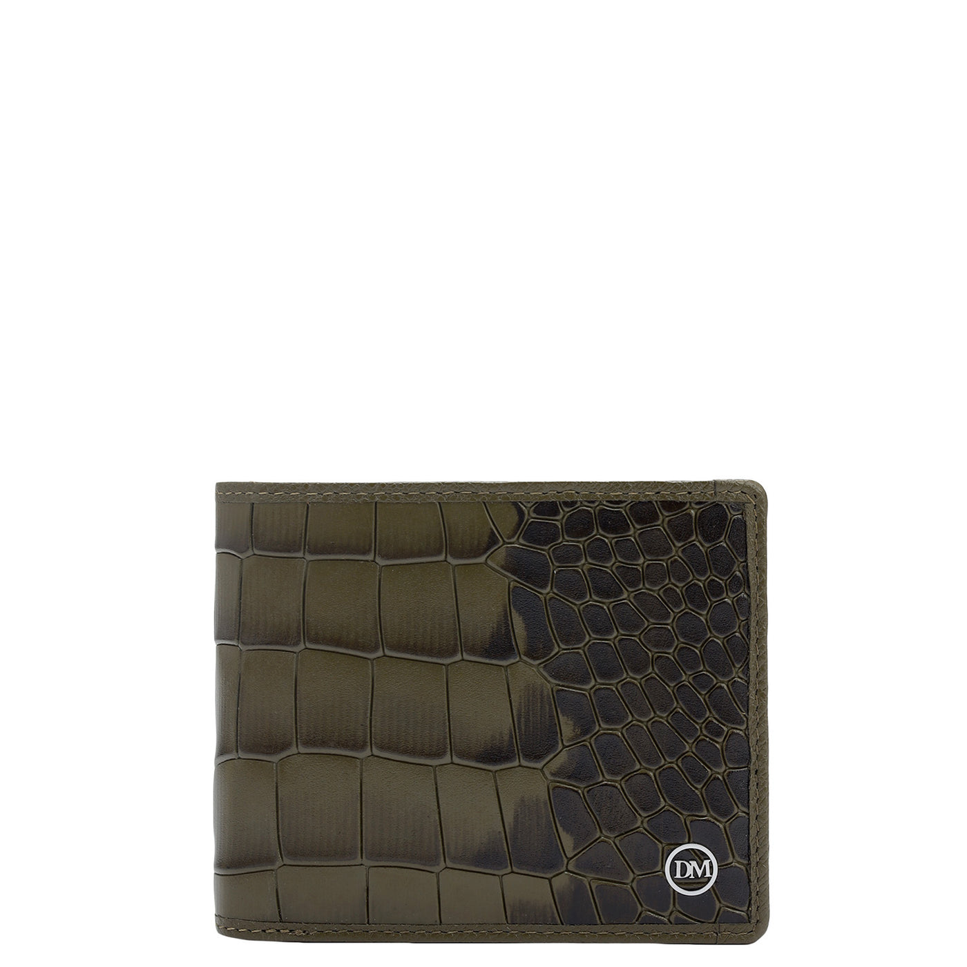 Military Green Croco Leather Mens Wallet & Keychain Gift Set