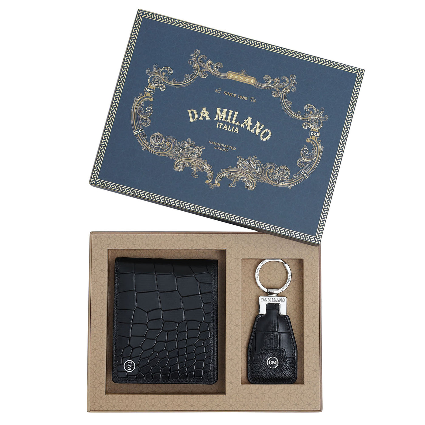 Black Croco Franzy Mens Wallet & Keychain Leather Gift Set