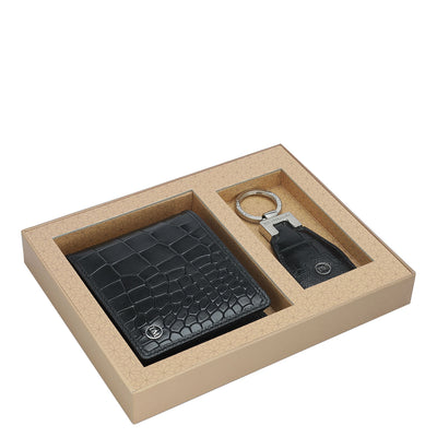 Black Croco Franzy Mens Wallet & Keychain Leather Gift Set