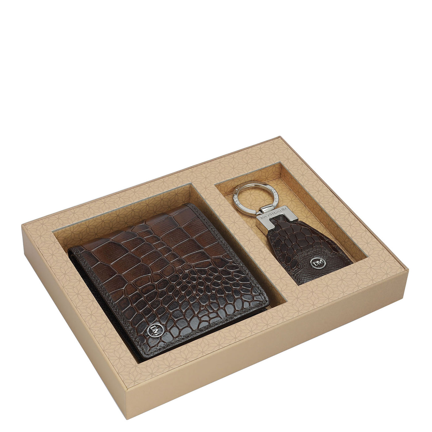 Brown Croco Franzy Mens Wallet & Keychain Leather Gift Set