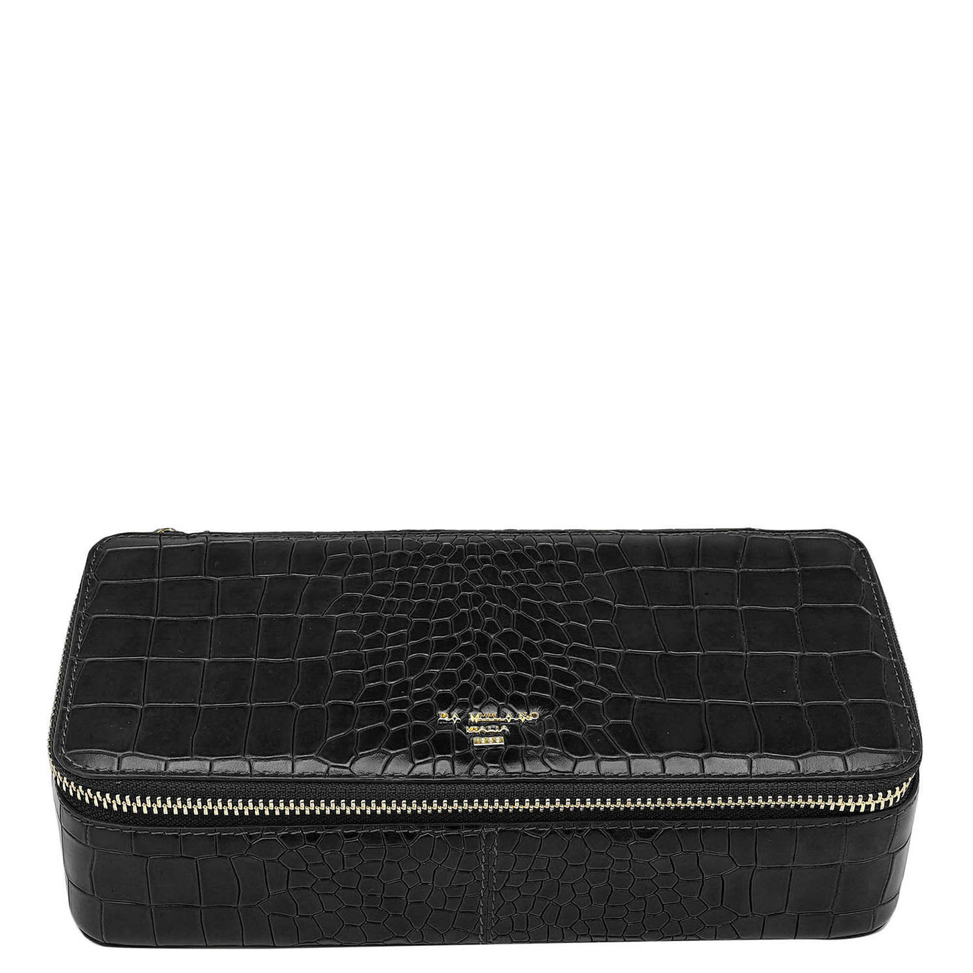 Croco Leather Jewellery Case - Black