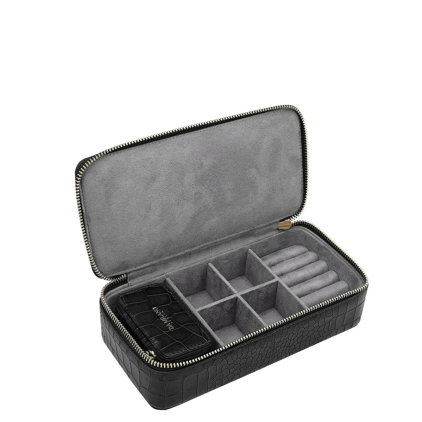 Croco Leather Jewellery Case - Black