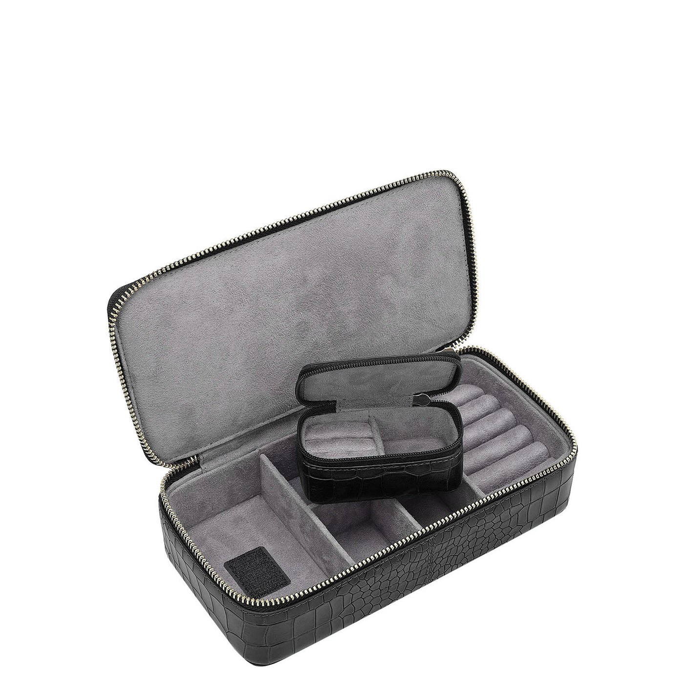 Croco Leather Jewellery Case - Black