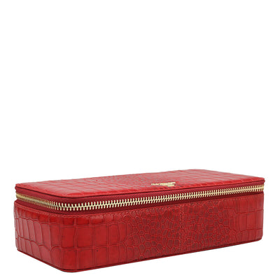 Croco Leather Jewellery Case - Red