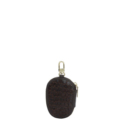 Croco Leather Key Chain - Brown