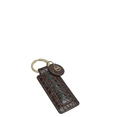 Croco Leather Key Chain - Brown