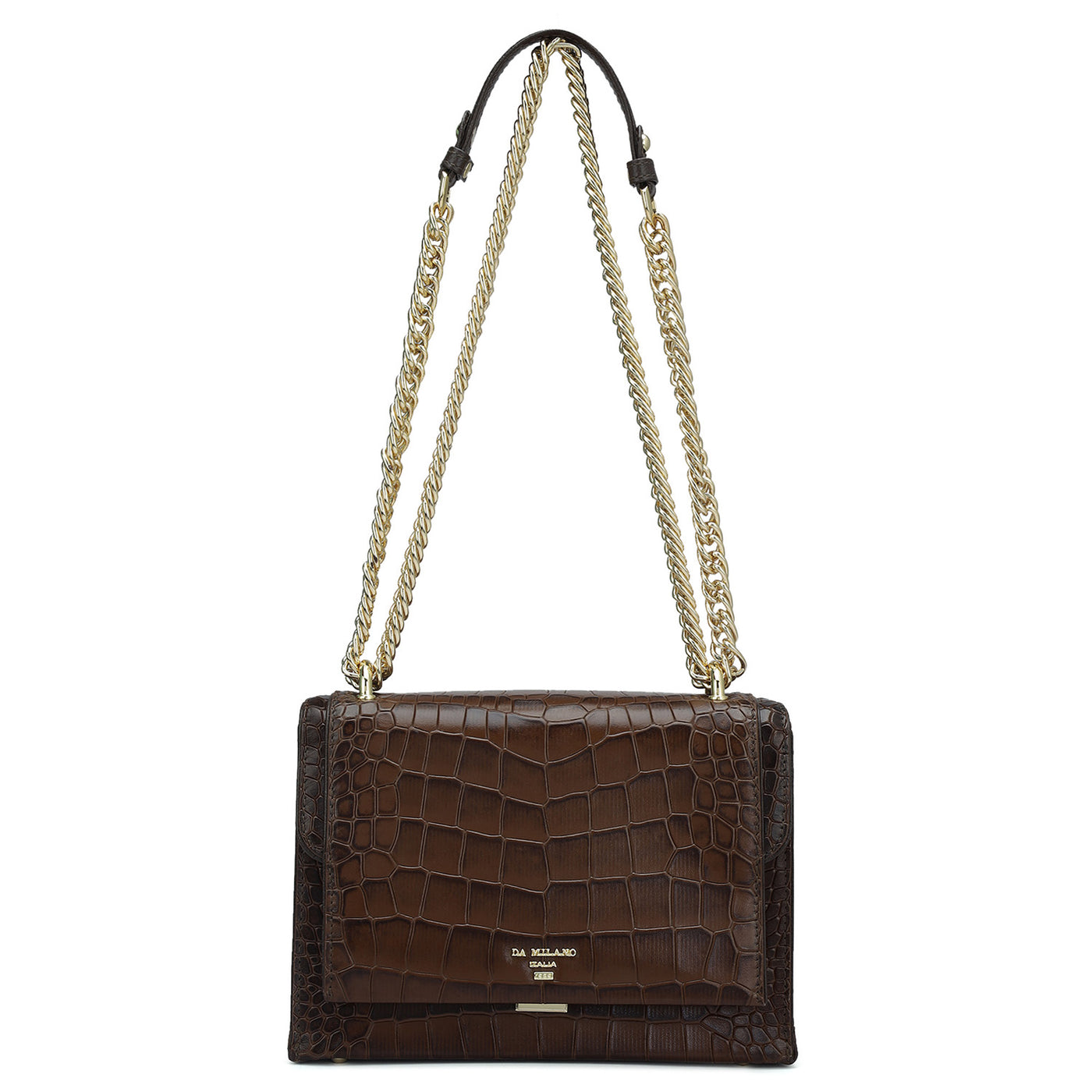 Small Croco Leather Shoulder Bag - Brown