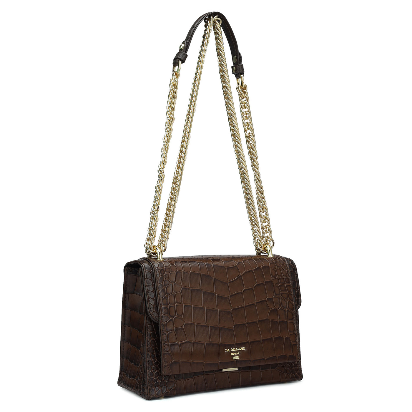 Small Croco Leather Shoulder Bag - Brown