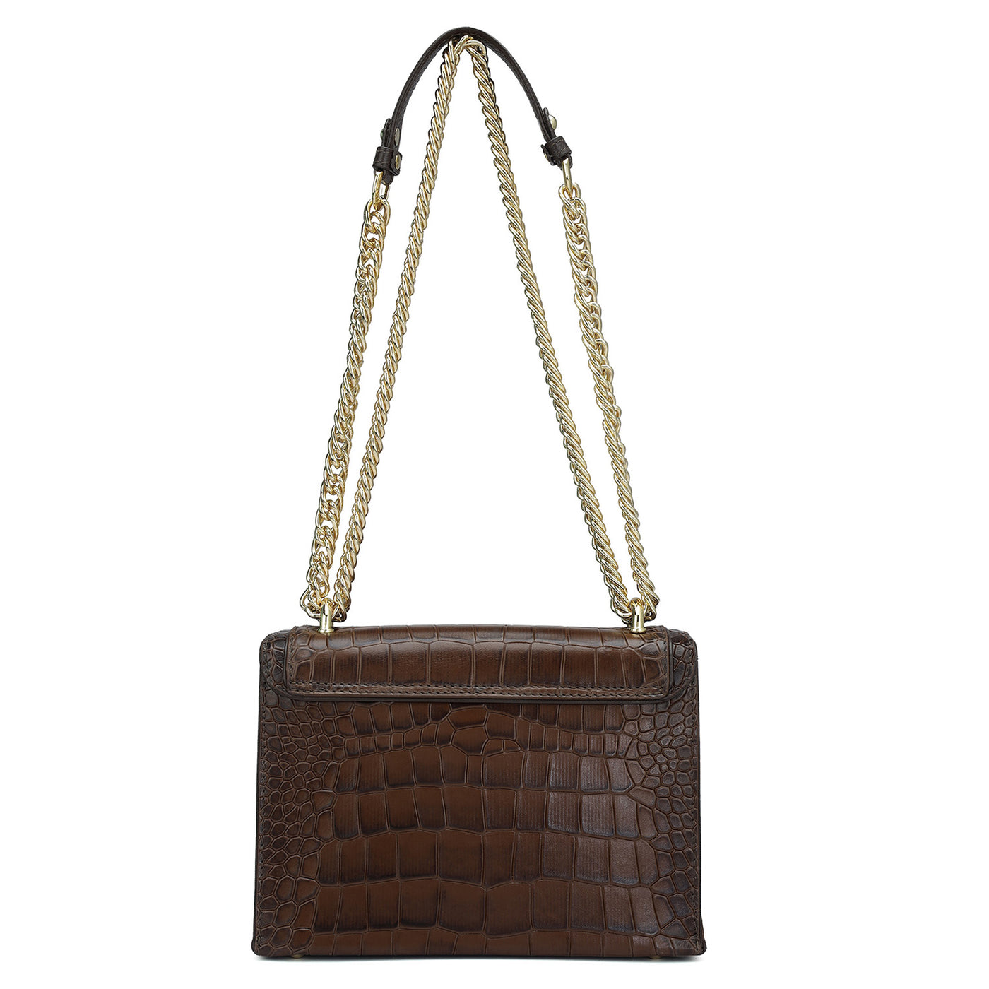 Small Croco Leather Shoulder Bag - Brown