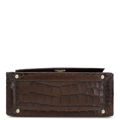 Small Croco Leather Shoulder Bag - Brown