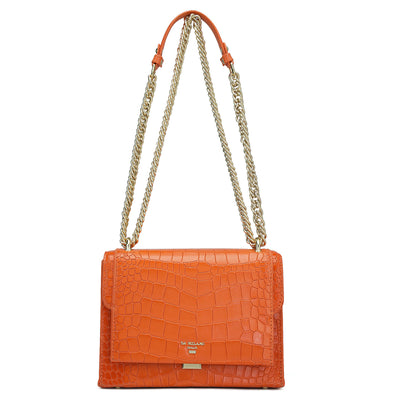 Small Croco Leather Shoulder Bag - Pumpkin