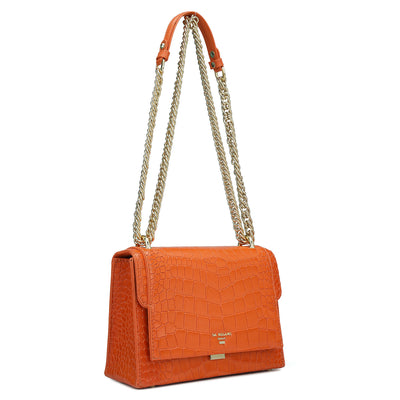 Small Croco Leather Shoulder Bag - Pumpkin