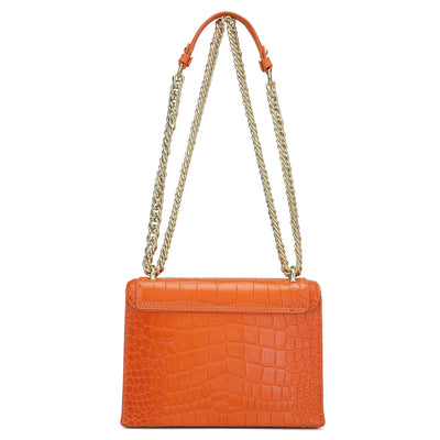 Small Croco Leather Shoulder Bag - Pumpkin